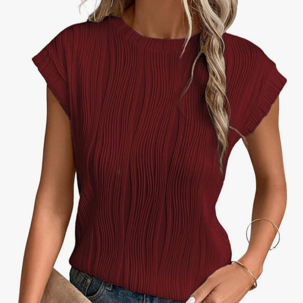 🔷️ EVALESS Womens Spring Summer Crewneck Casual Textured Top Size Medium